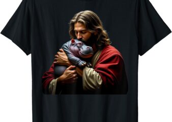 Moo Deng Jesus Christ Baby Hippo Animal Funny Christian Meme T-Shirt