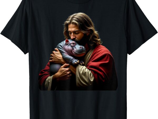 Moo deng jesus christ baby hippo animal funny christian meme t-shirt