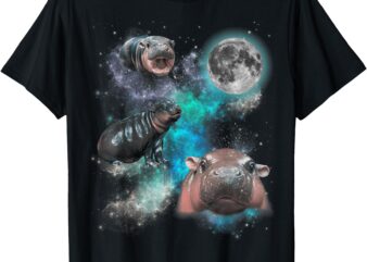 Moo Deng Three Moo Deng Moon Funny Hippo T-Shirt