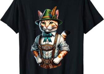 Oktoberfest Cat Funny German Bavarian Lederhosen Cat Lover T-Shirt