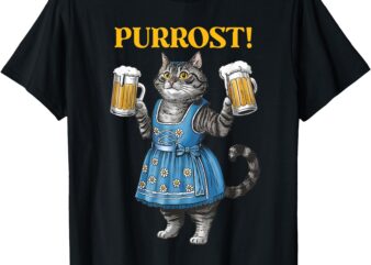 Oktoberfest Cheers Prost German Cat Drinking Beer Purrost T-Shirt