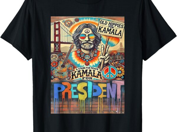 Old hippies for kamala 2024 peace & love campaign t-shirt