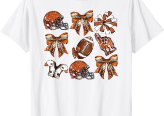 Orange Coquette Bow Football Game Day Women Girls Kids T-Shirt