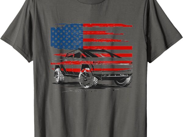 Patriotic american flag red white and blue with syber truck t-shirt