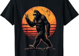 Peace Sign Bigfoot Sasquatch Sunset Graphic Funny Big Foot T-Shirt