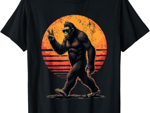 Peace sign bigfoot sasquatch sunset graphic funny big foot t-shirt