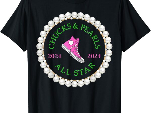 Pink and green chucks and pearls all stars t-shirt