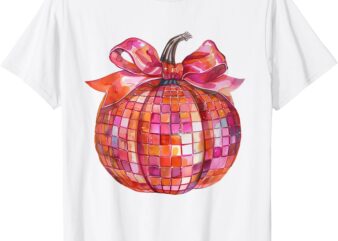 Pumpkin Disco Coquette Bow Fall Autumn Halloween Costume T-Shirt