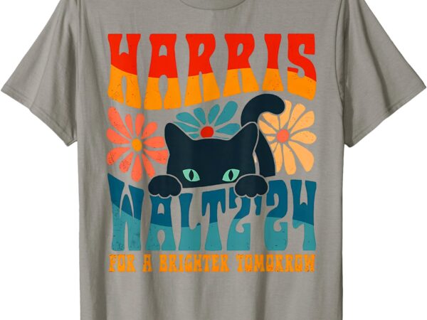 Retro 70s cat lady harris walz 2024 for a brighter tomorrow t-shirt