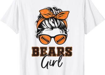 Retro Bears Girl Messy Bun Sports Fan Team Spirit T-Shirt