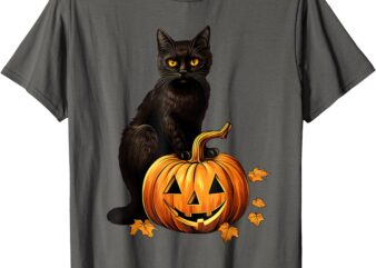 Retro Black Cat Halloween Pumpkin Costume For Women Men Kids T-Shirt