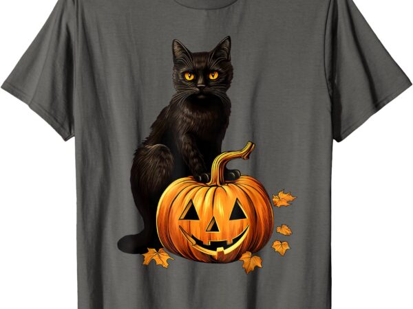 Retro black cat halloween pumpkin costume for women men kids t-shirt