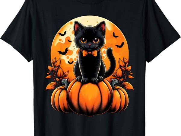 Retro black cat pumpkin halloween costume fall autumn season t-shirt