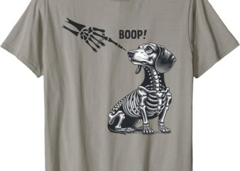 Retro Cute Dachshund Skeleton Hand Boop Dog Funny Halloween T-Shirt