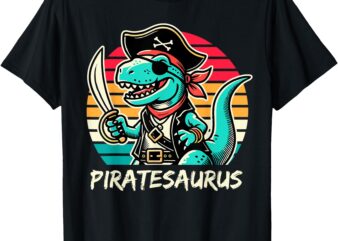 Retro Dinosaur T Rex Pirate Costume Kids Boys Piratesaurus T-Shirt