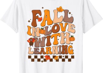 Retro Fall In Love Learning Teacher Pumpkin Spooky Teacher T-Shirt