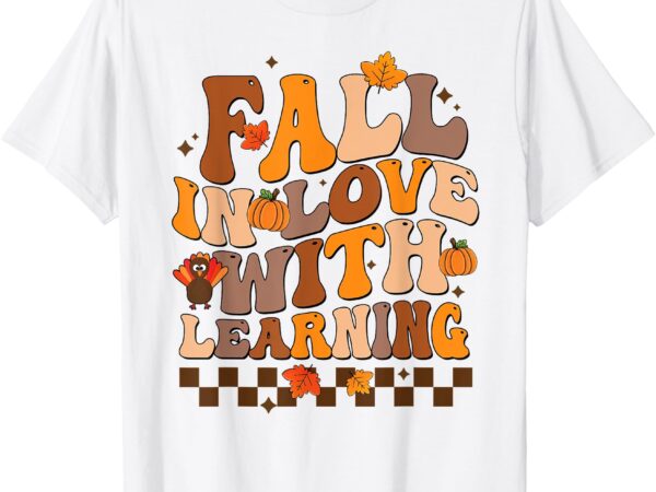 Retro fall in love learning teacher pumpkin spooky teacher t-shirt