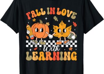 Retro Fall In Love With Learning Autumn Pumpkin Teacher T-Shirt