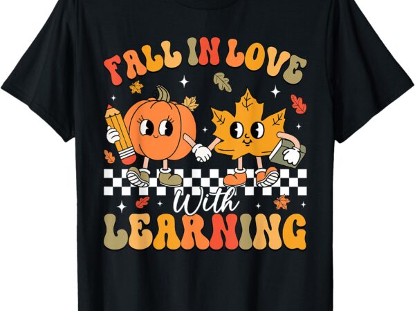 Retro fall in love with learning autumn pumpkin teacher t-shirt