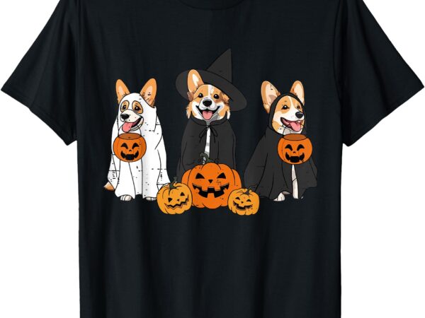 Retro funny ghost and witch corgi dog pumpkin halloween cute t-shirt