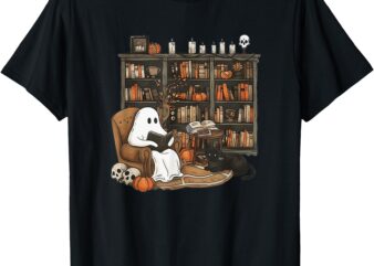 Retro Ghost Reading Books, Librarian Ghost Halloween T-Shirt