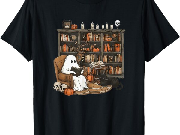 Retro ghost reading books, librarian ghost halloween t-shirt