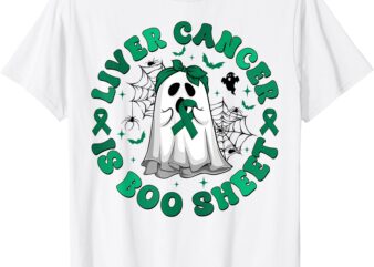 Retro Groovy Liver Cancer Is Boo Sheet Ghost Green Ribbon T-Shirt