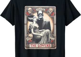 Retro Halloween Frankenstein Lovers Tarot Card Halloween T-Shirt