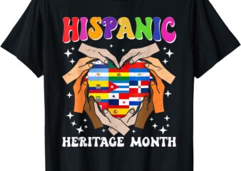 Retro Hispanic Heritage Month All Countries Heart Hand Gifts T-Shirt