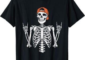 Rocker Skeleton Cap Skater Halloween Rock Mens Boys Kids T-Shirt