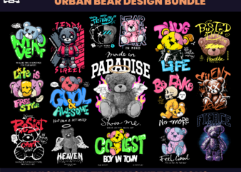 50 Bear T-shirt designs bundle, Streetwear design bundle, streetwear design, teddy bear design, urban t-shirts, hip hop t-shirt, DTF, DTG