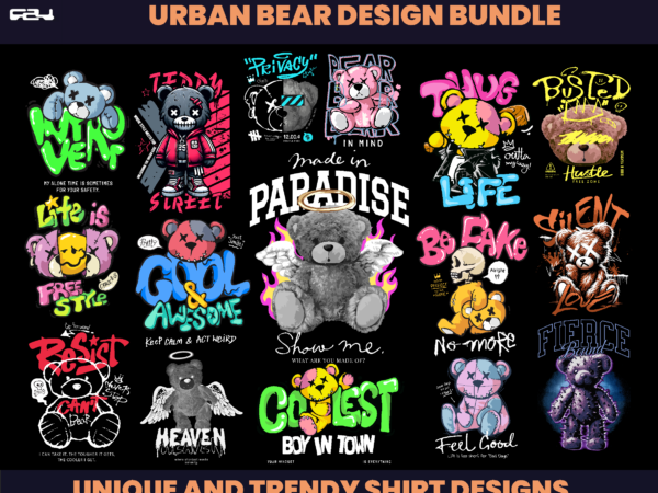 50 bear t-shirt designs bundle, streetwear design bundle, streetwear design, teddy bear design, urban t-shirts, hip hop t-shirt, dtf, dtg