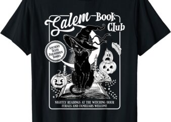 Salem Witch Book Club Bookish Retro Halloween Black Cat T-Shirt