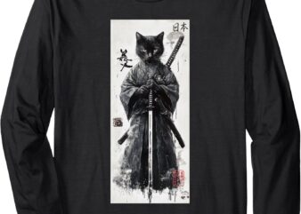 Samurai Cat Aesthetic – Japanese Streetwear Lofi Design Long Sleeve T-Shirt