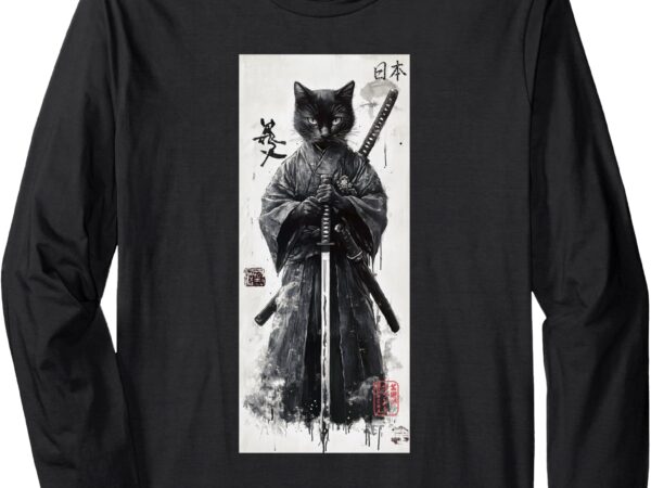 Samurai cat aesthetic – japanese streetwear lofi design long sleeve t-shirt