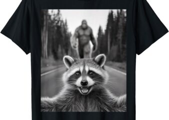 Scared Raccoon Selfie With Sasquatch Bigfoot , Funny Raccoon T-Shirt