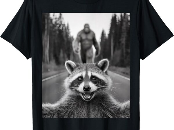 Scared raccoon selfie with sasquatch bigfoot , funny raccoon t-shirt