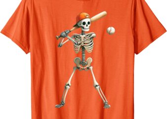 Skeleton Baseball Halloween Costume Funny Men Boys Kids Tee T-Shirt