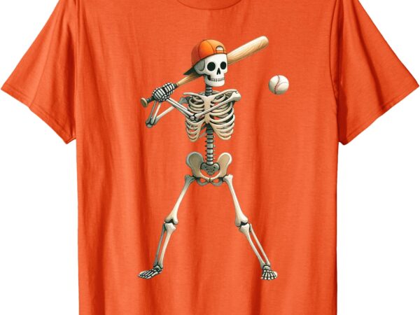 Skeleton baseball halloween costume funny men boys kids tee t-shirt