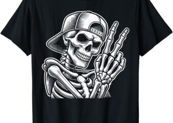 Skeleton Hand Peace Sign Retro Halloween Skeleton Hand Sign T-Shirt