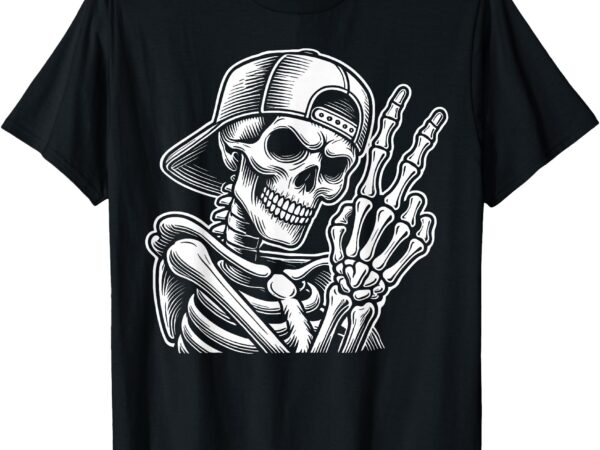 Skeleton hand peace sign retro halloween skeleton hand sign t-shirt