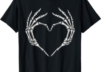 Skeleton Hands Heart Sign Retro Halloween Costume Women Girl T-Shirt