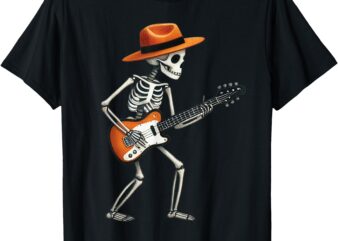 Skeleton Playing Electric Guitar Rock Halloween Boys Men Tee T-Shirt