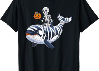 Skeleton Riding Mummy Orca Halloween Candy Whale T-Shirt