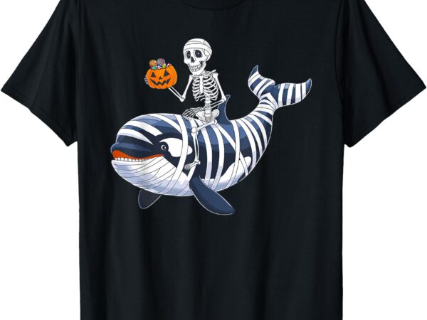 Skeleton riding mummy orca halloween candy whale t-shirt