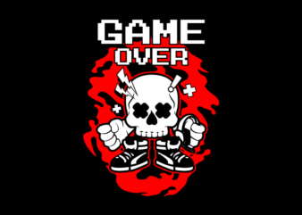 Skull Gamer Game Over Cartoon t shirt template vector