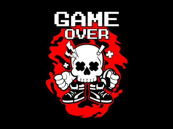 Skull gamer game over cartoon t shirt template vector