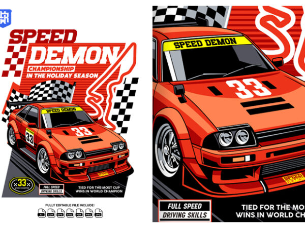 Speed demon racing champion t shirt template vector