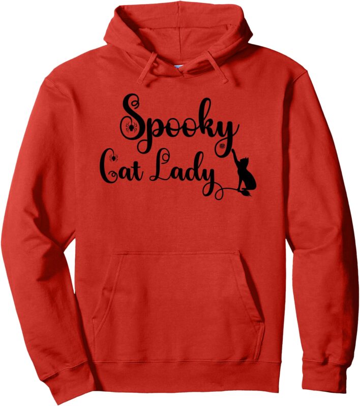 Spooky Cat Mom Shirt,Women Spooky Cat Lady Halloween Cat Mom Pullover Hoodie