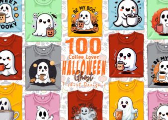 Magical Coffee Party of Halloween Cute Ghost t-shirt design bundle of 100 designs Mega Bundle